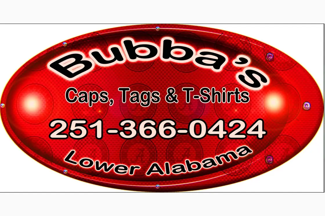 Business sign - Bubba's Caps, Tags & T-Shirts