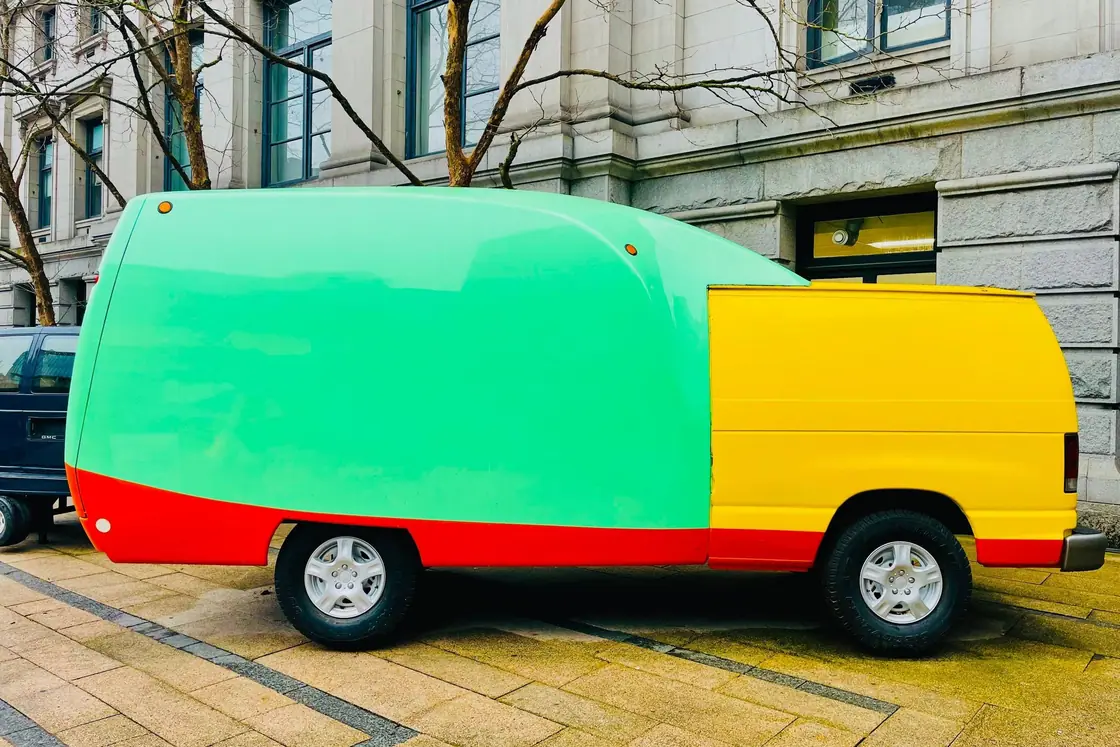 Van in bold color blocks photograph